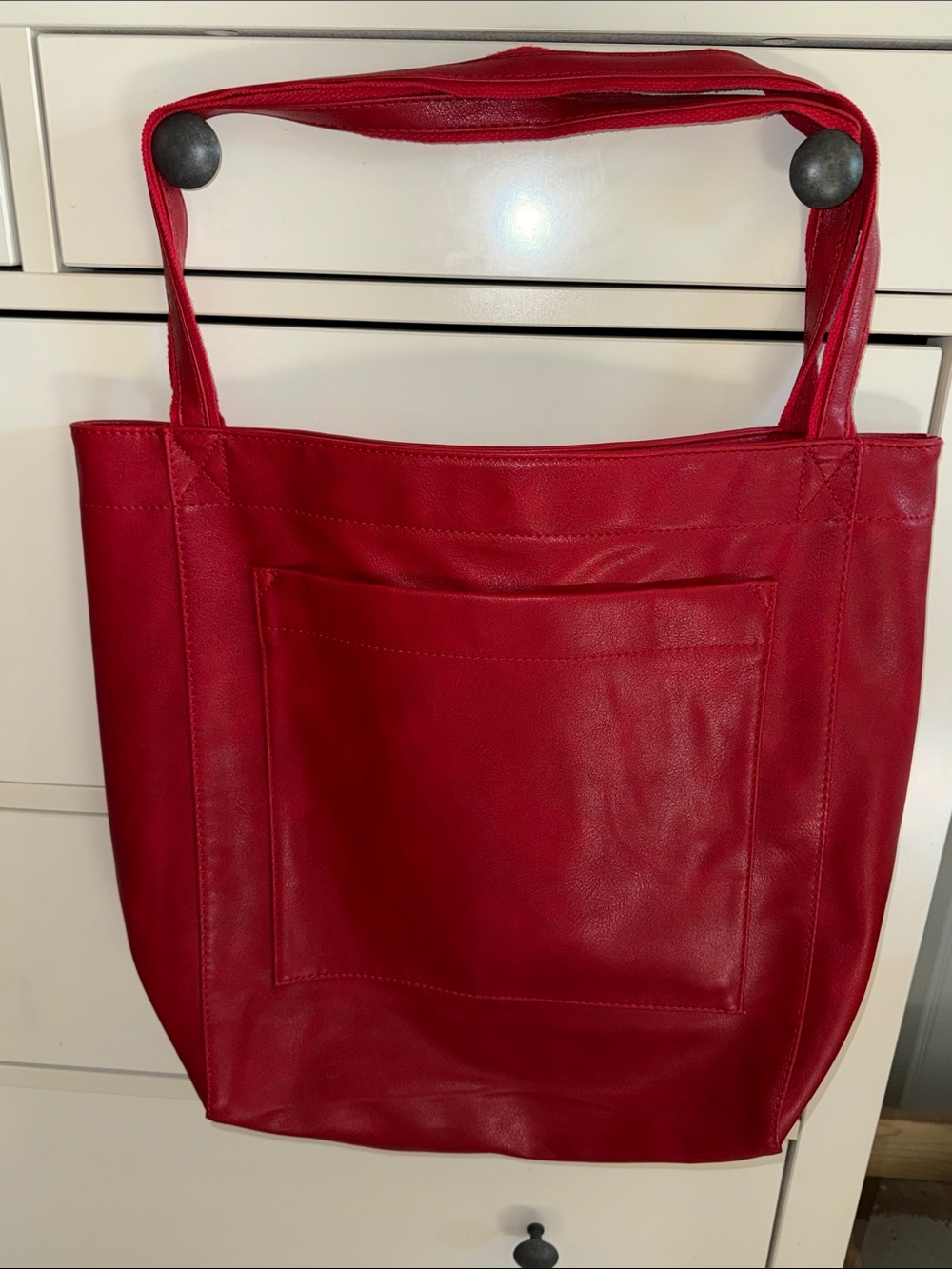 Women's Red Leather Tote Bag - Classic Everyday Shoulder Bag